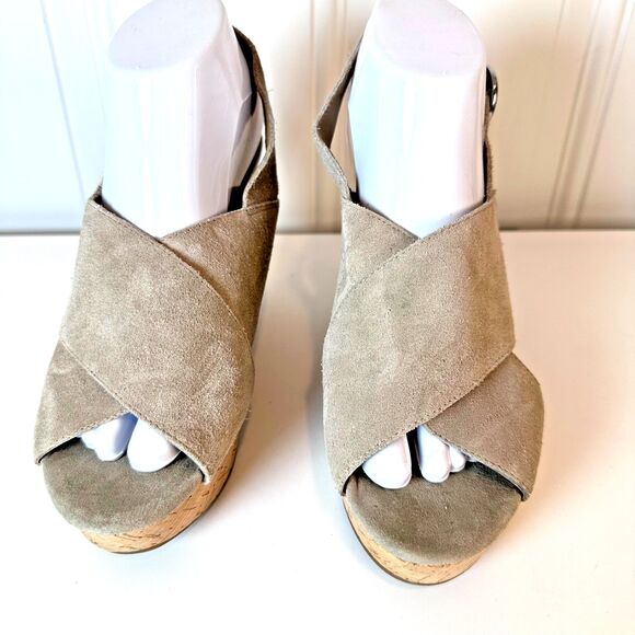 Franco Sarto Sari Wedge Sandals Womens US 9 Taupe Leather Cork Wedge Heels Shoes - Picture 2 of 8